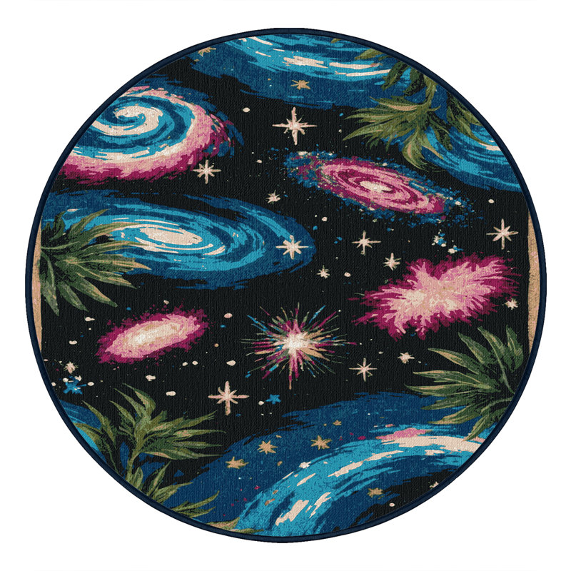 Tapis bleu lavable à la machine, Rond 3 pi
