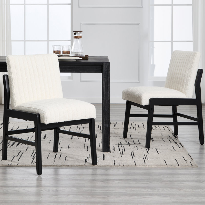 Modern Upholstered Dining Chairs With Backrest, With Solid Wood Frame, For Dining Room/Living Room, Black