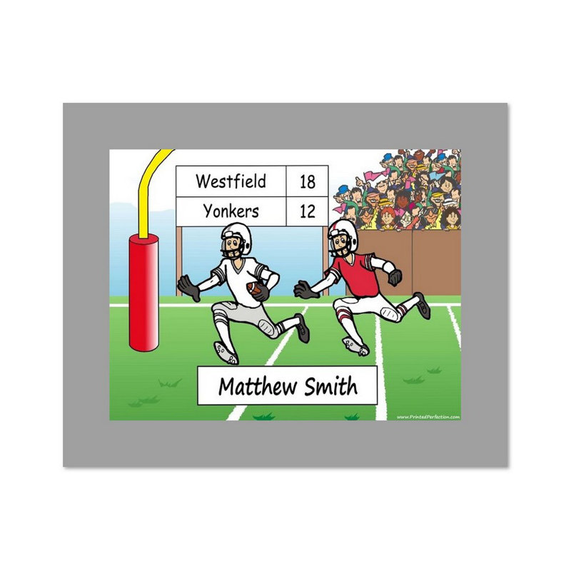 Personalized Football Player Male Cartoon Caricature with a Mat, Ready to Frame, Yes