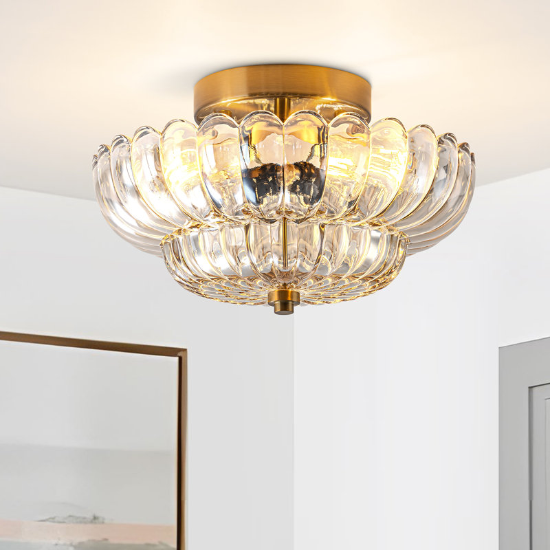  Plafonnier encastré 3 lumières en verre, Doré, Brun