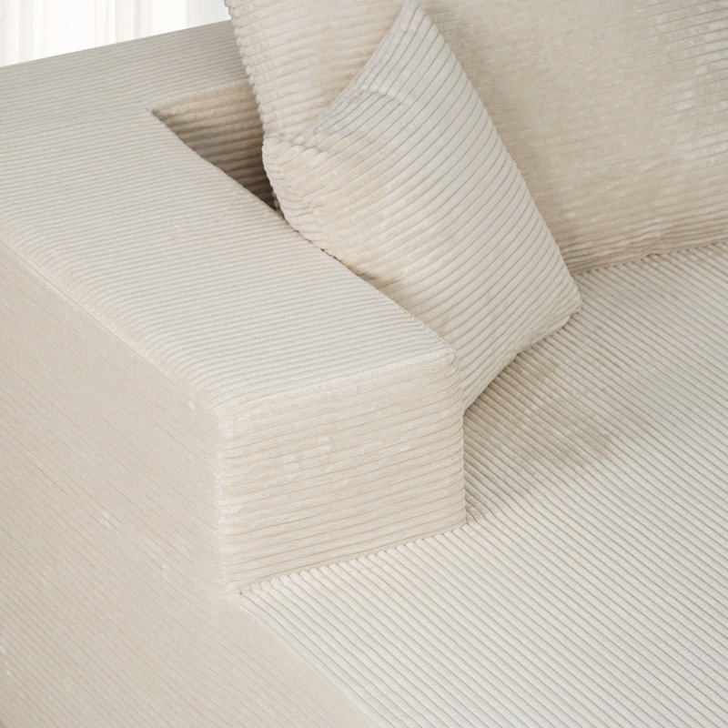 Piece No Assembly Required Upholstery Cloud Sofa with Pillow, Beige Corduroy