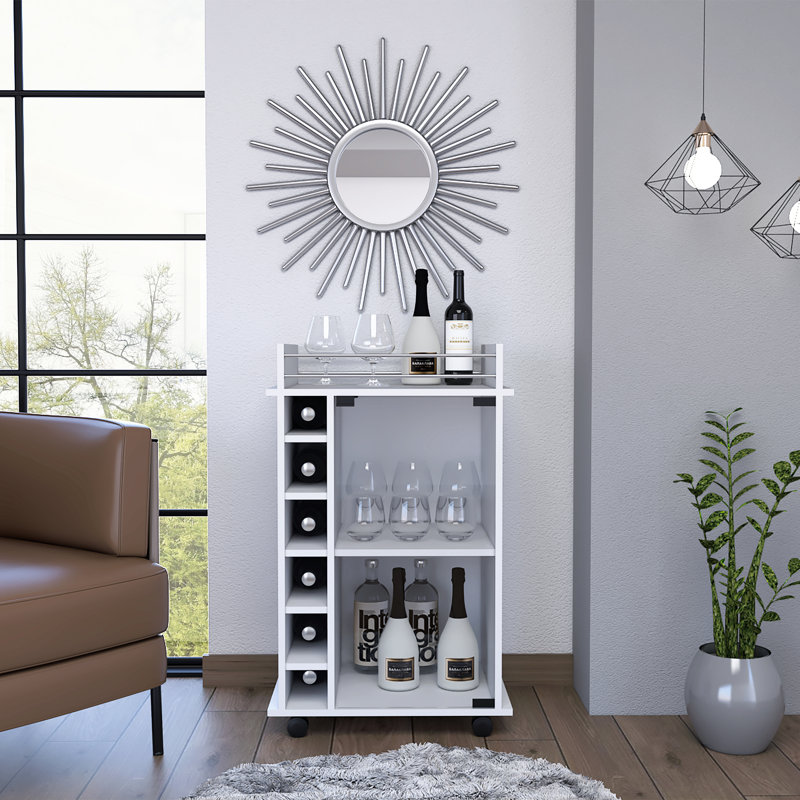 Savannah 6-Bottle 3-Shelf Bar Cart, White