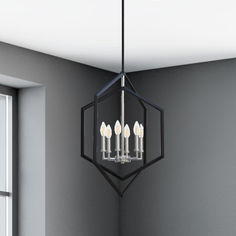 Theo 6 Light Black Chrome Geometric Fixture With Round Canopy