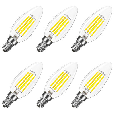 Ampoule candélabre à DEL 8 W LUXRITE, équivalente à 75 W, culot E12, 1000 lumens, blanc éclatant 5000 K, luminaire à filament transparent à intensité variable et emballage humide de 6