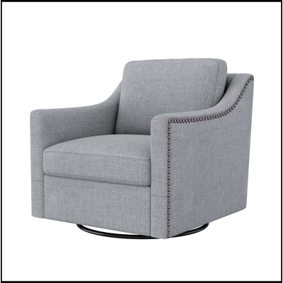 Fauteuil pivotant à 360 degrés en lin de coton Tissu respectueux de la peau Design ergonomique Fauteuil à clous décoratif en laiton Chaises de salon Chaises de chambre à coucher Chaises de salon Pieds noirs convenant aux intérieurs