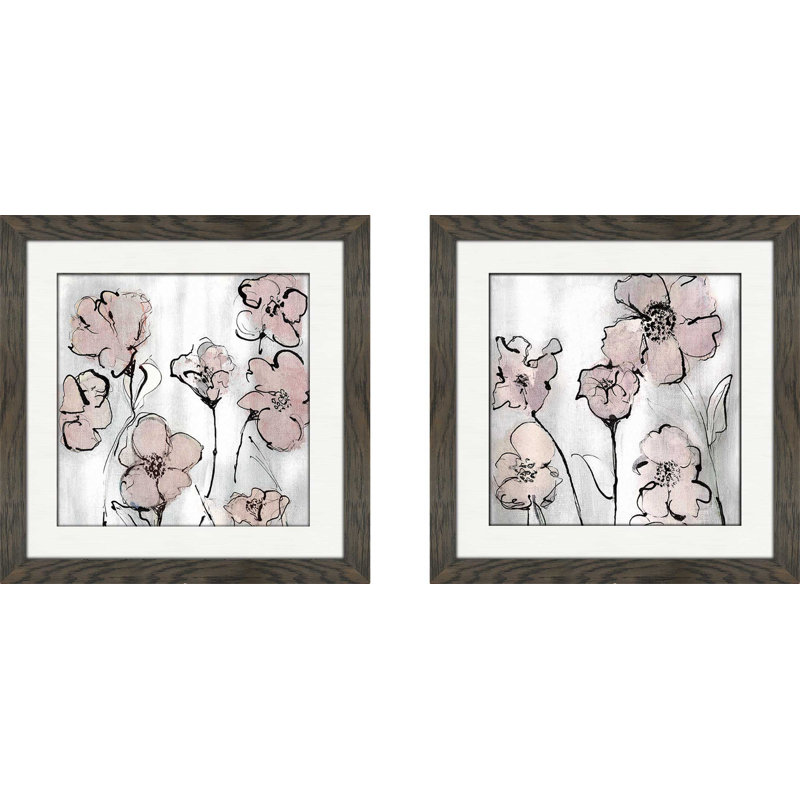 «Wildflowers I» par Susan Jill - Ensemble de 2 reproductions encadrées, H 16,5 po x l 33 po x P 1 po, Blanc mat