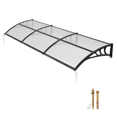 Auvent de porte d'extérieur 38 po x 117 po, auvent de fenêtre en polycarbonate avec drain et support en ABS, surplomb de protection contre la pluie et la protection solaire pour le porche de la porte d'entrée, transparent
