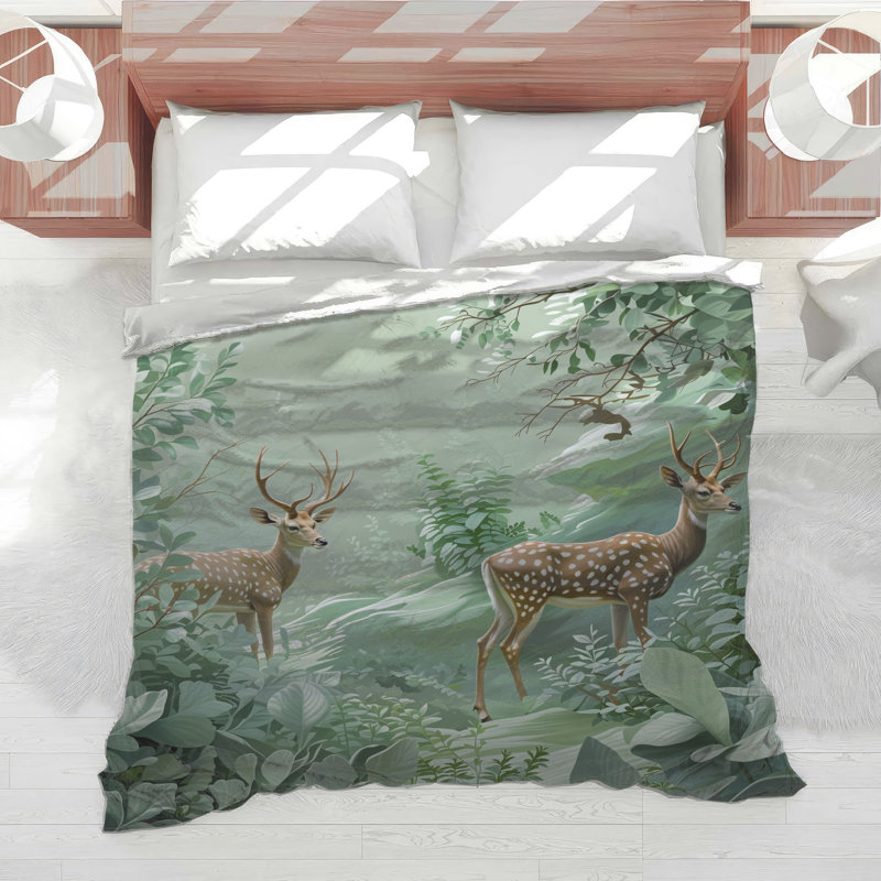 Édredon Deer In Lush Forest, Lit simple