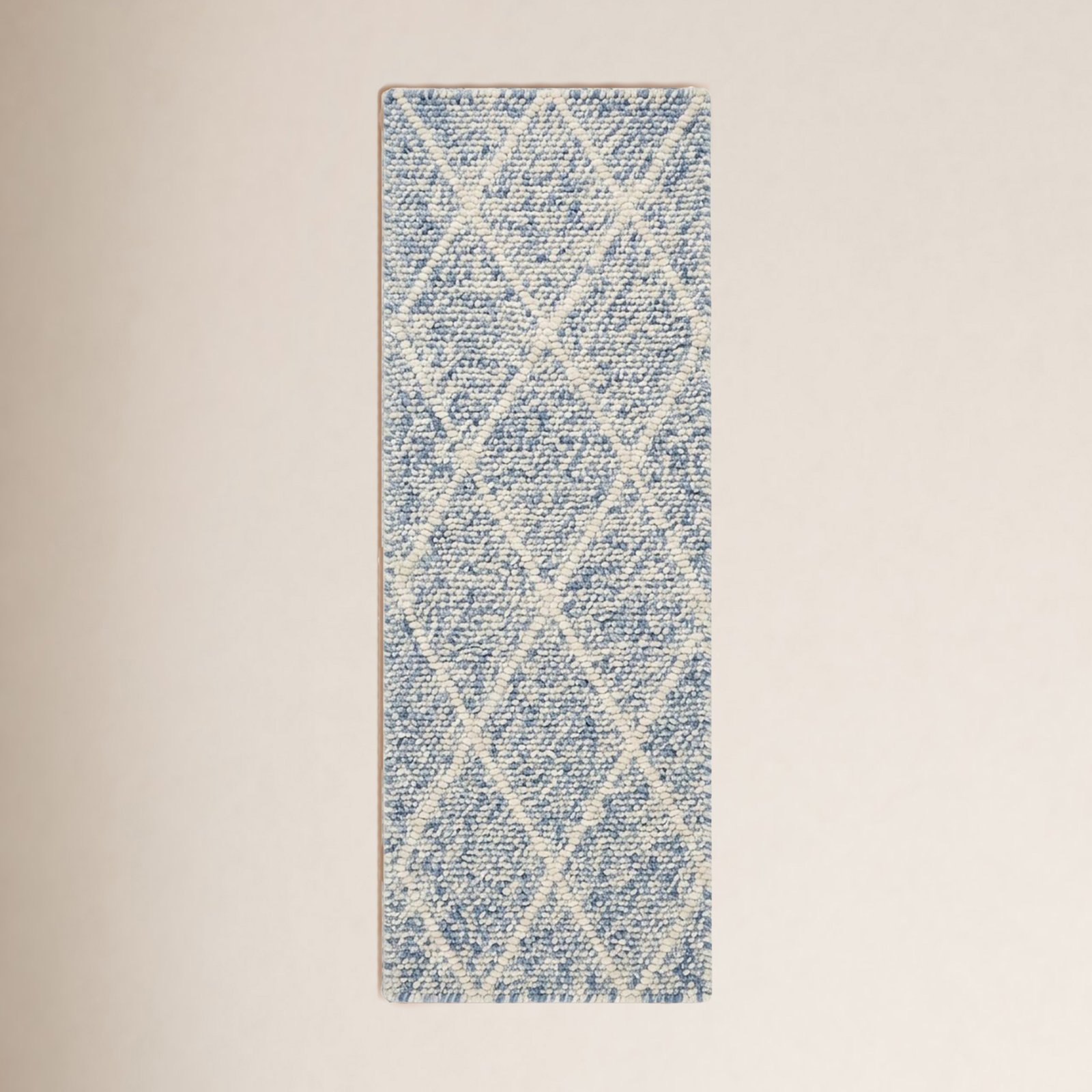 Russo Ivory Blue Hand-Woven Geometric Rug, Runner 2'3" x 8'