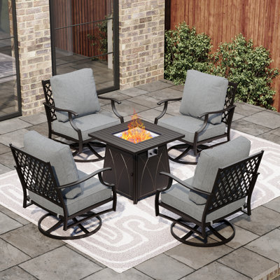 Asfand 4 - Person Outdoor Seating Group with Swivel Lounge Chairs&  Firepit Table
