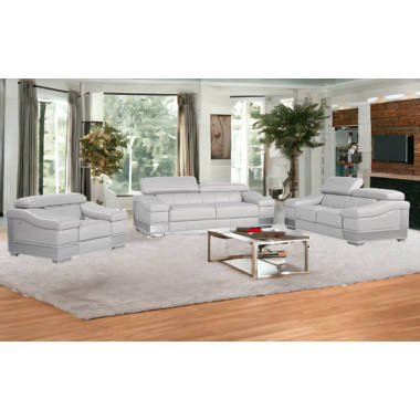 Three Piece Indoor Light Gray Italian Leather Six Person Seating Set Three Piece Indoor Light Gray Italian Leather Six Person Seating Set
