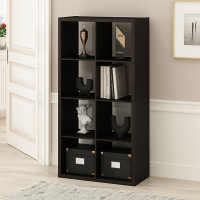  Organisateur de rangement simple à dossier ouvert, étagère sur pied, 8 cubes, chêne foncé