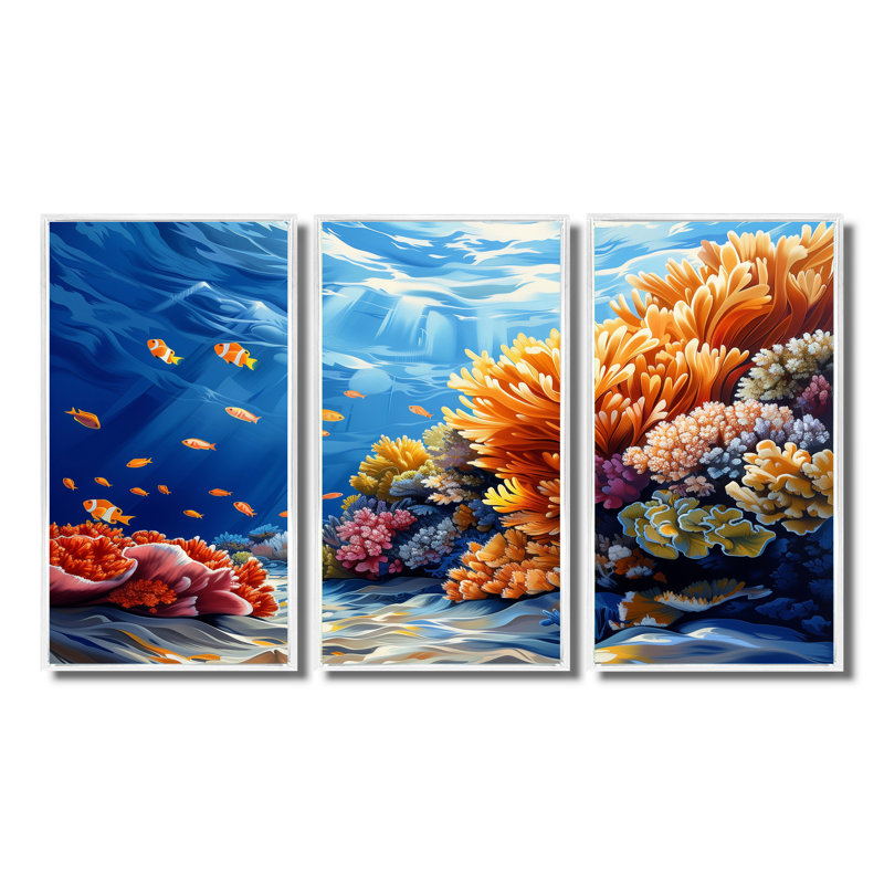 Grande barrière de corail brun-bleu II «Grande barrière de corail brun-bleu II» 3 pièces, H 40 po x l 60 po x P 1 po