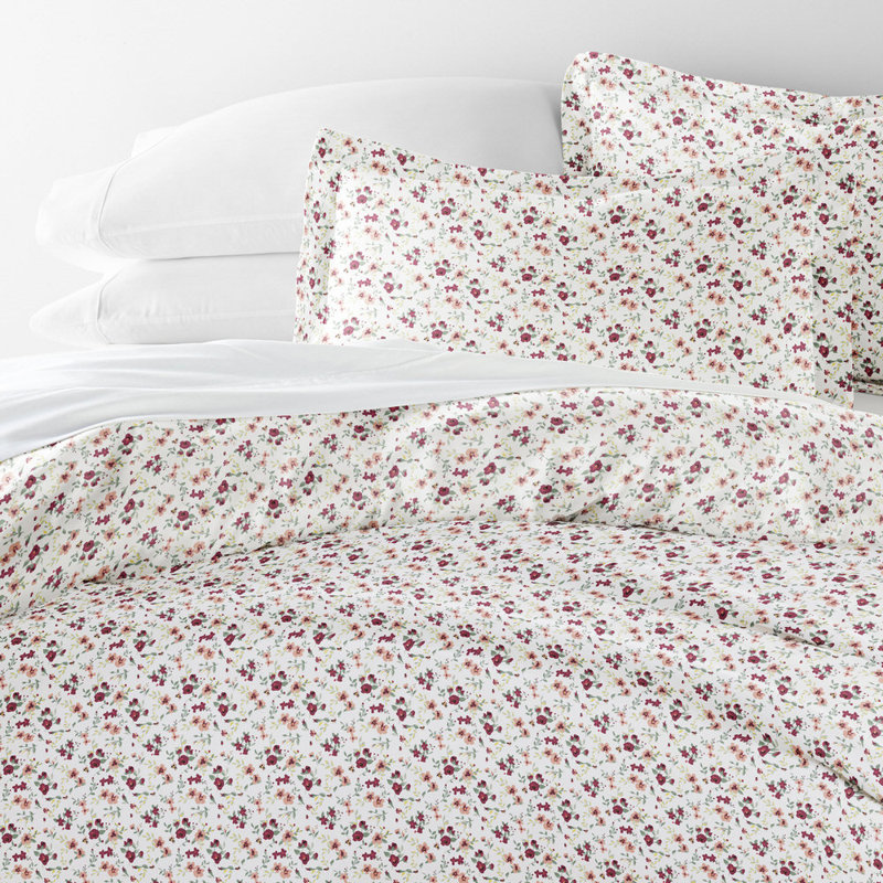 Duvet Cover Set Patterned Microfiber Ultra Soft Bedding in Blossoms, Pink, Queen Duvet Cover + 2 Standard Shams
