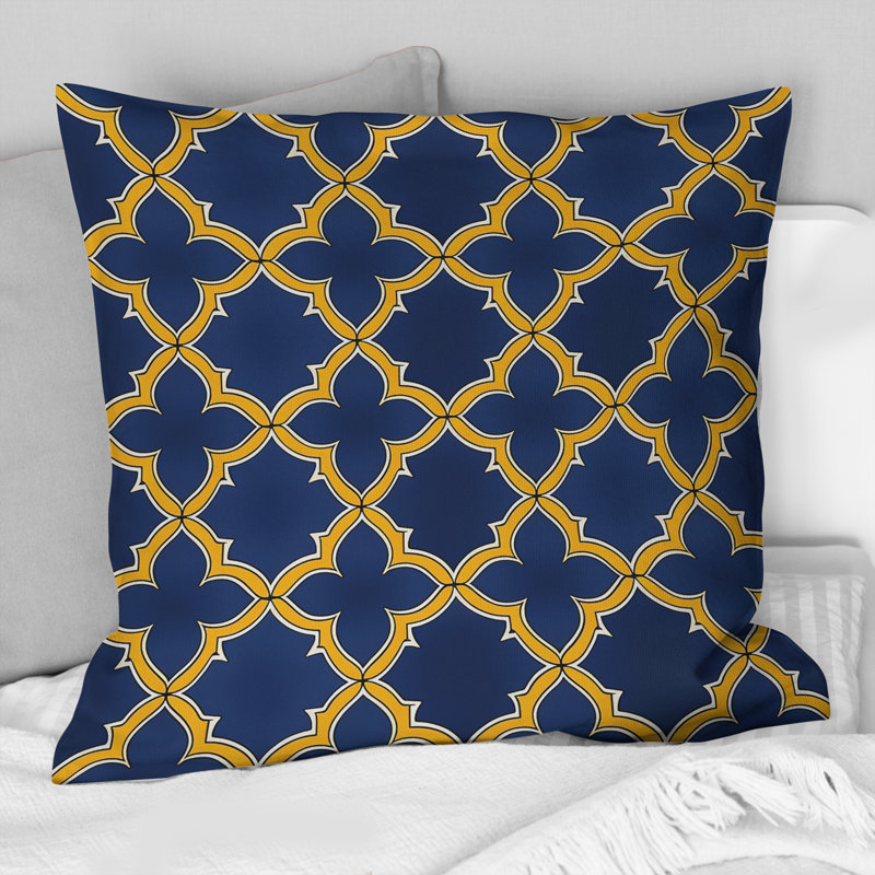 Coussin moderne bleu or et moderne quadrilobe III, H 16 po x l 16 po