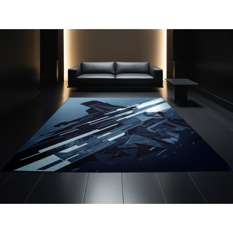 Soft Plush Durr Shadowblade Assassin Sleek & Chic Modern Area Rug in Gray – Navy Binding, 4x6