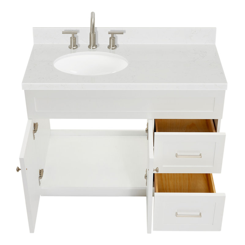 Abell 42.25'' Bathroom Vanity with Carrara Quartz Top, White