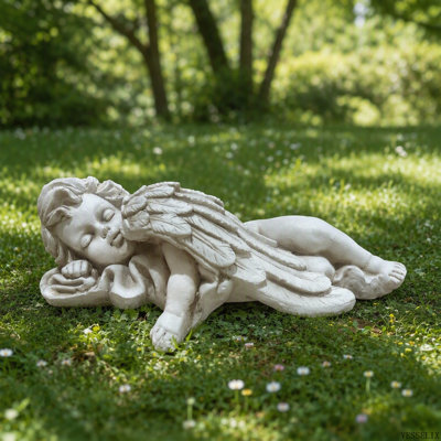 Statue d'ange couché en oxyde de magnésium, sculpture d'ange résistante aux intempéries pour la décoration de pelouse et de terrasse