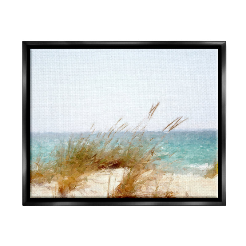 «Beach Reeds», art nautique sur toile flottant à la côte par Kim Curationa, Cadre flottant noir de jais