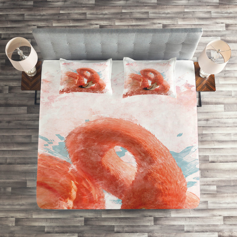 Flamingo Polyester Coverlet, King Bedspread + 2 Shams