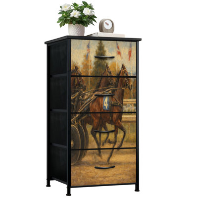 Commode pour chambre à coucher avec 4 tiroirs de rangement Harnais Commode de course de chevaux Commode en tissu en acier