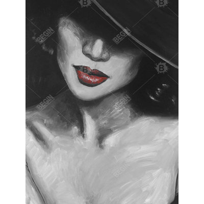 Mysterious Red Lips Lady - Romantic Black Canvas Home Decor