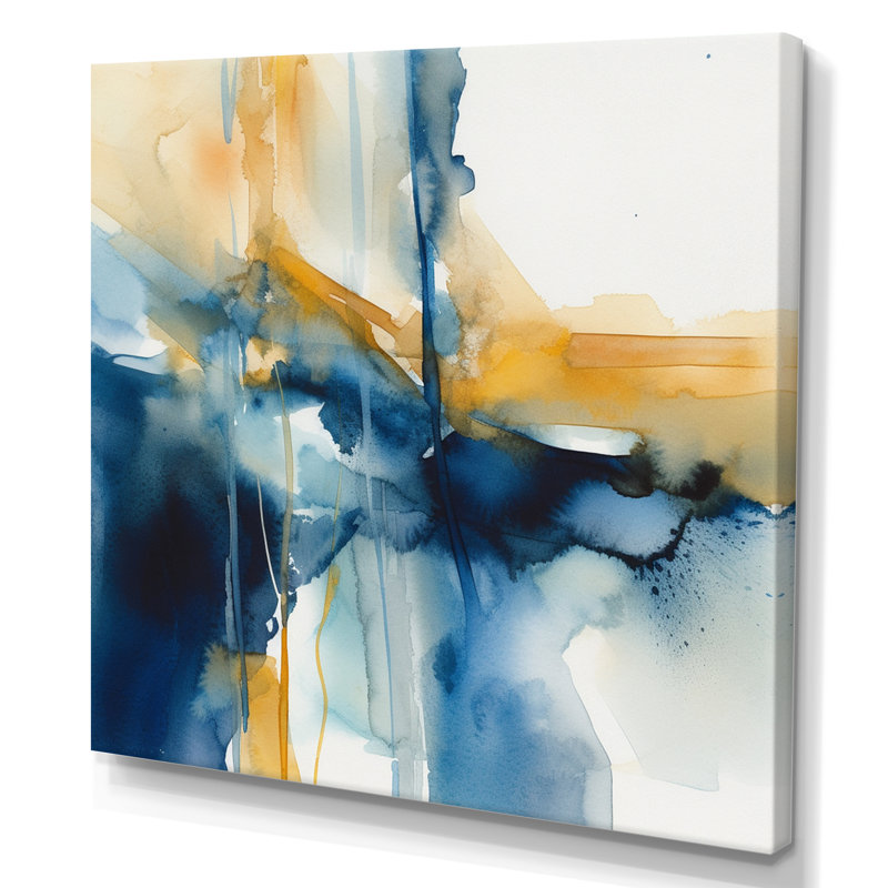 «Blue and Gold Fusion IV», reproduction d'art sur toile, H 16 po x l 32 po x P 1 po, Toile tendue
