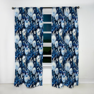 Réflexions russes fleurs bleues et blanches - Rideau floral - Rideau obscurcissant - 1 panneaux