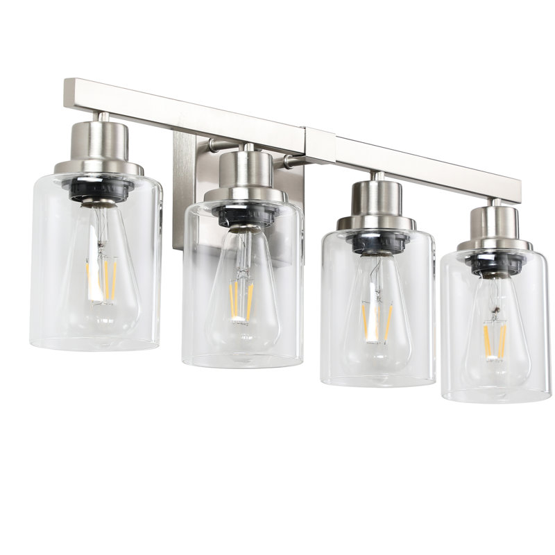 Modern Brushed Nickel Bathroom Vanity - 4 Lights With Clear Glass For & Areas 4- Glass, Ideal Dressing Room Lighting