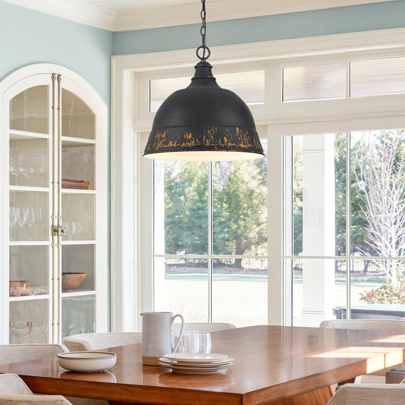 Farmhouse 2-Light Dome Pendant Light With Handcrafted Distressed Finish, Adjustable 78.74" Chain, Vintage Industrial Metal Shade For Kitchen Island Dining Room