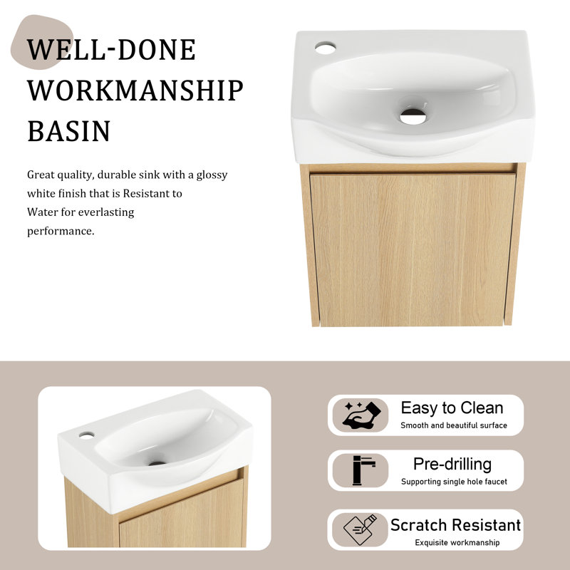 Meuble-lavabo simple 16 po avec plateau en résine Febres, Naturel