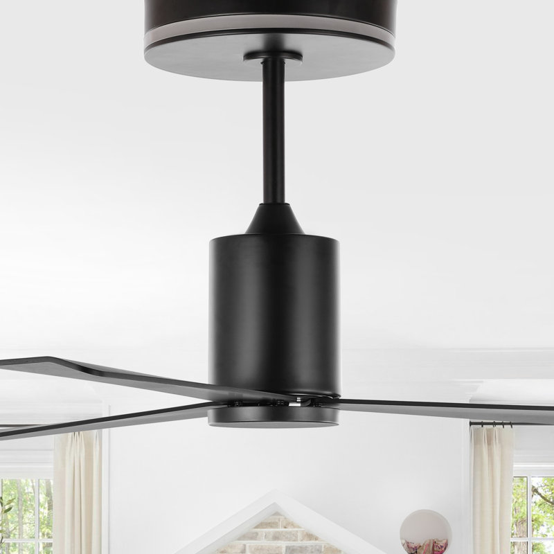 Raeed 52" 1-Light Contemporary 6-Speed Height Adjustable Integrated LED Ceiling Fan with Remote, Black