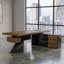 Bureau brun clair + bois massif rectangulaire noir + bureaux en fer-108304473-108304475