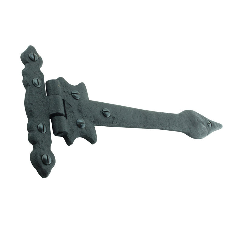 9" Black Wrought Iron Spear Tip Strap Hinge