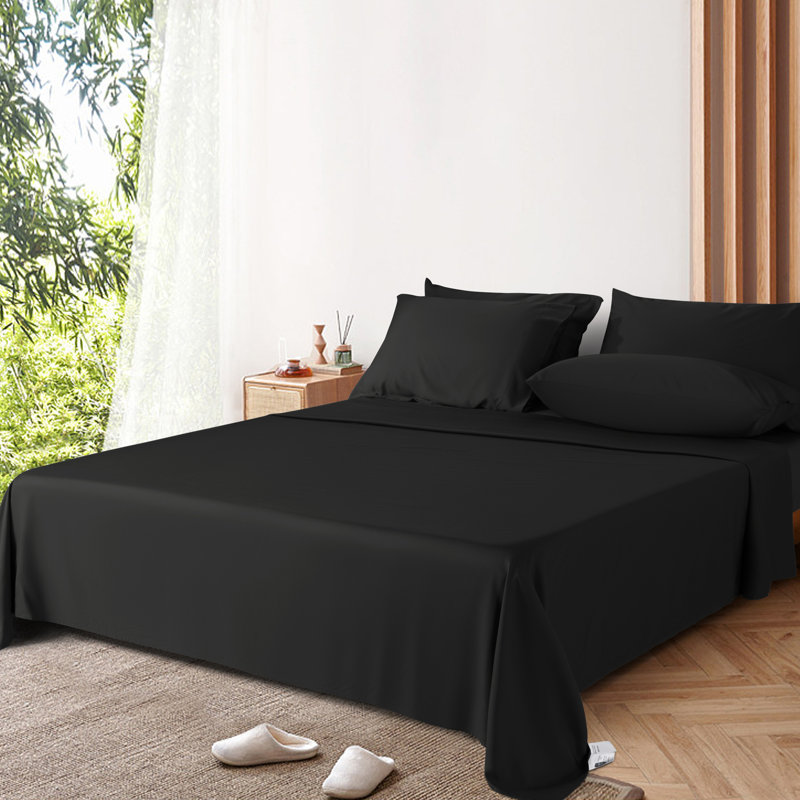 6 Pieces Bamboo Cooling Bed Sheets Set - 16" Deep Pockets, Full Sheet Set + 1 Fitted Sheet + 4 Pillowcases, Black