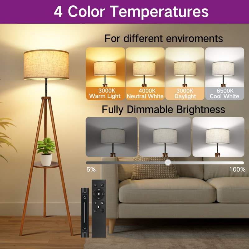 156cm Walnut Tripod Floor Lamp