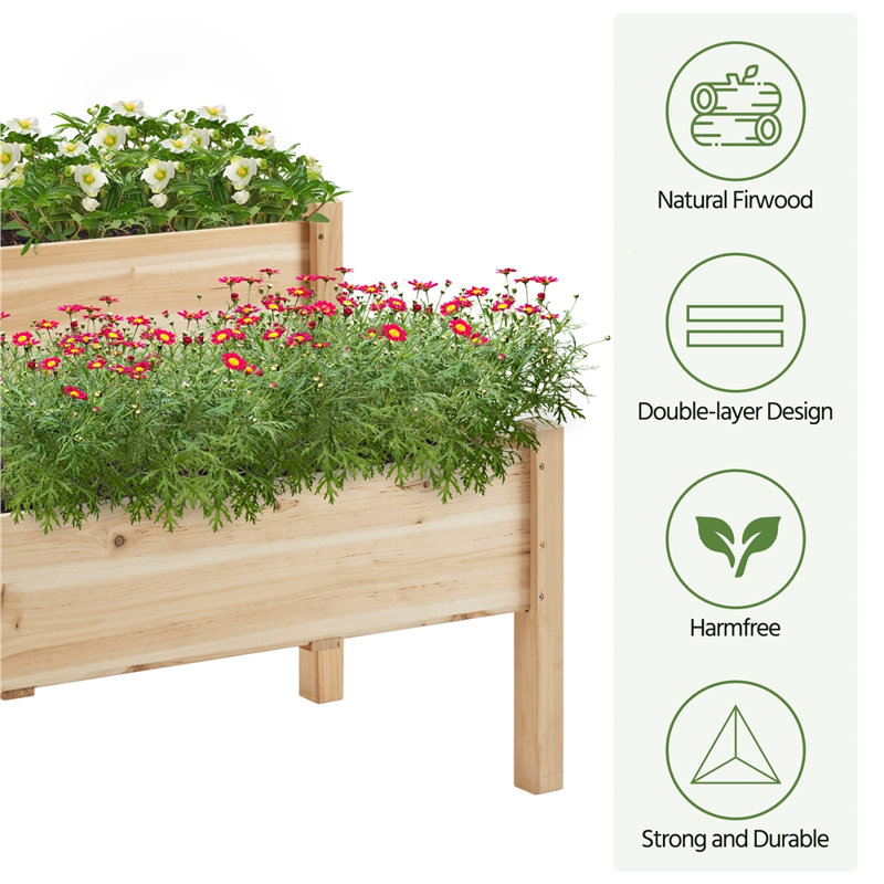 Aadhira 2-tier Fir Wood Elevated Planting Box, Wood