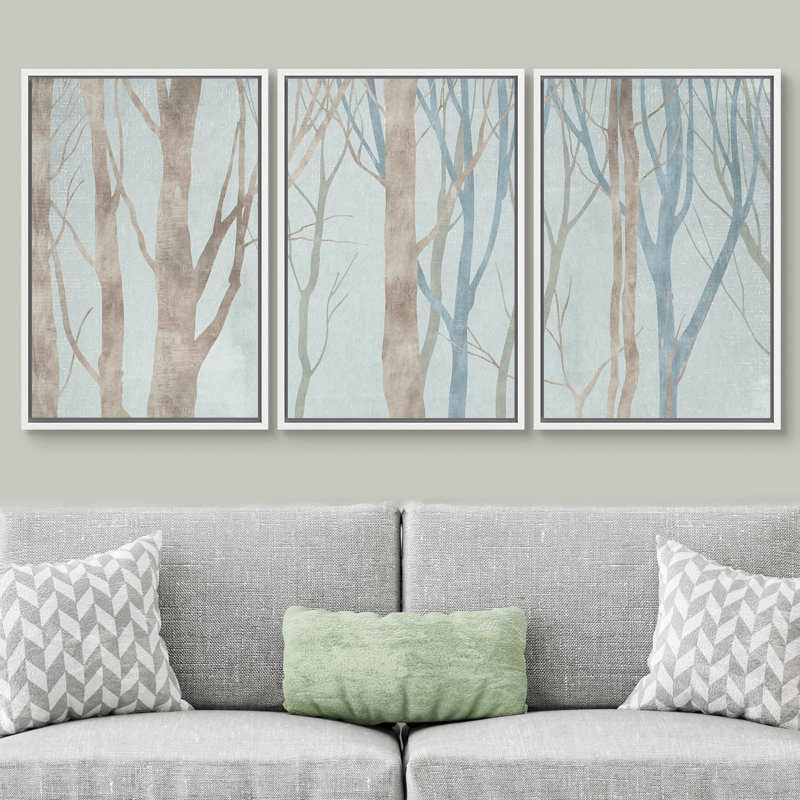 Birch Tree " Pastel Watercolor Winter Forest Trees Places Country Illustration Modern Bohemian Scenic Ultra " 3 - Pieces