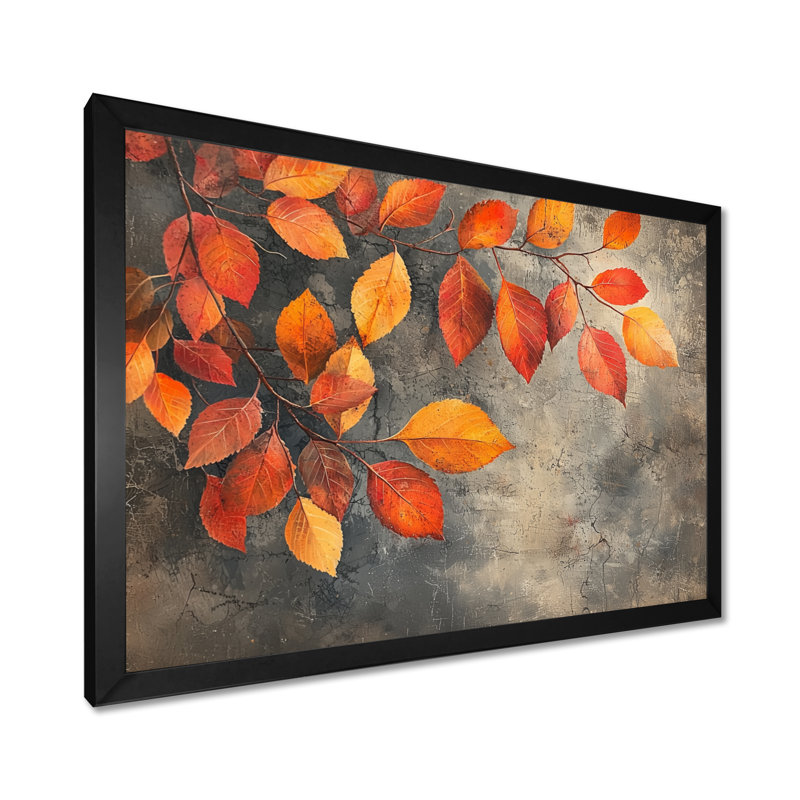 Ikem Orange Autumn Leaves IV - feuilles, art mural, Reproduction encadrée d'une seule photo, H 30 po x l 40 po