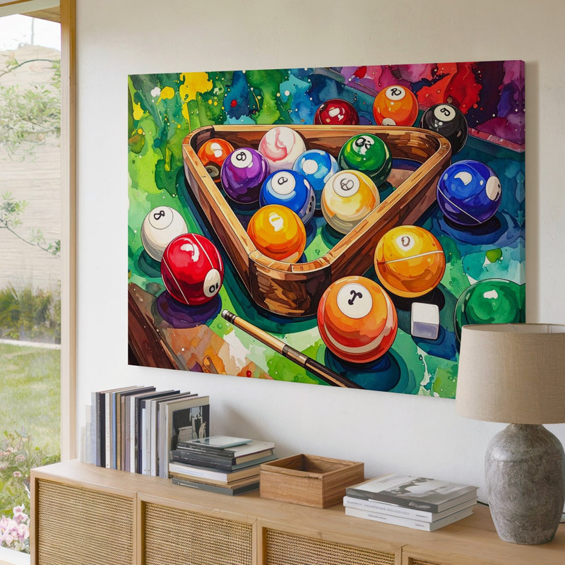 Wall Art Vibrant Billiards Burst Table de billard colorée avec toile comique prête à accrocher, H 9 po x l 12 po