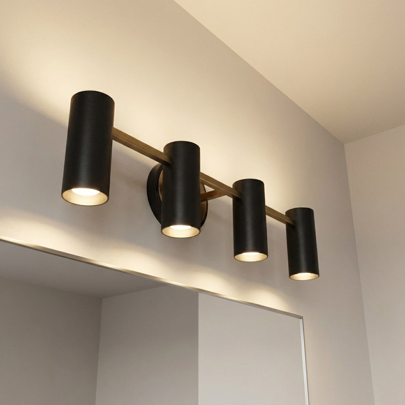 Meuble-lavabo à quatre lumières, Non, Nickel brossé