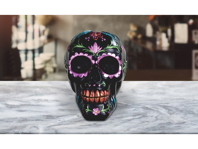 Tête de mort de 6,25 po avec tête de mort et motif floral