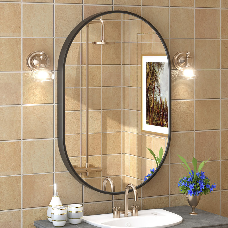 Miroir mural Amara, 36 po x 24 po, Noir mat