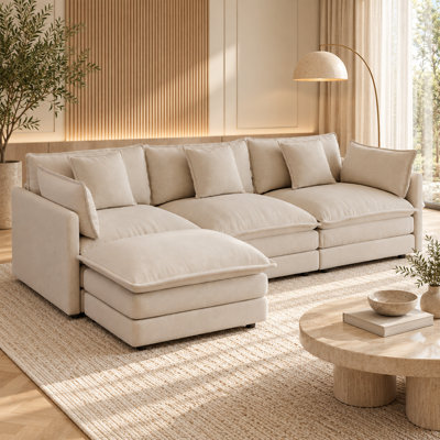 103.8" Oversized Modular Sectional Sofa with Movable Ottoman, 3-Seat Chenille L-Shaped Couch with 5 Pillows