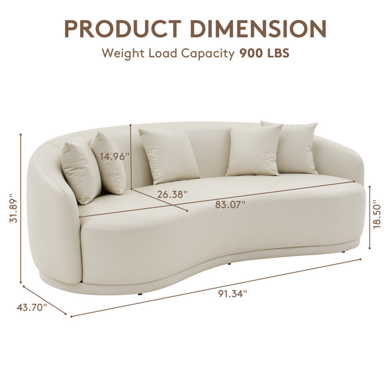 Canapé 91 po gris incurvé en similicuir, Beige