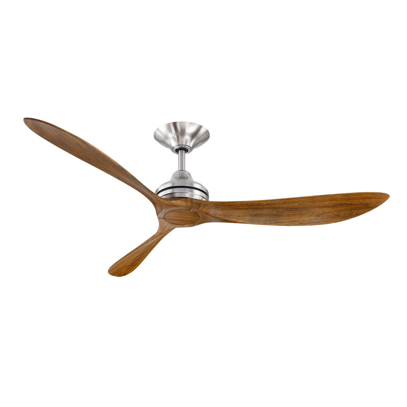 Aviara 60 inch Indoor/Outdoor Ceiling Fan with LED CCT Select Light Kit - Brushed Nickel with Koa blades, Dark Brown Wood