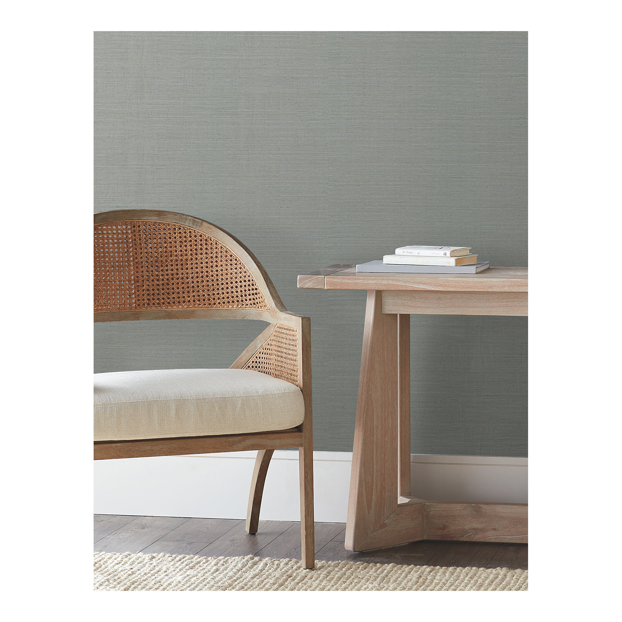 Natural Sisal Peel and Stick Grasscloth Wallpaper, Slate