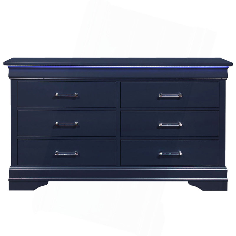 Commode 6 tiroirs avec éclairage décoratif DEL, Black