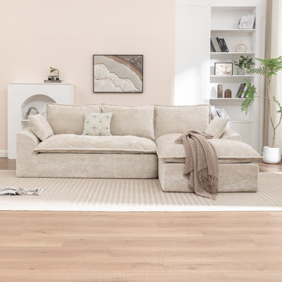 103 " L Shaped Modular Couch, Cloud Boneless Couch with Deep Sea& High Back , Upholstered Fabric Sofa, No Assembly Required