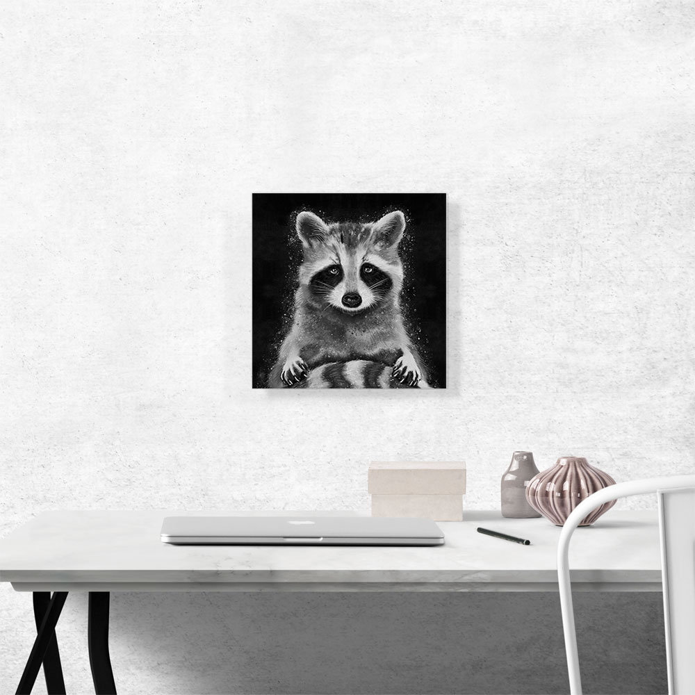 ARTCANVAS Raccoon Racoon Animal Black White Canvas Art Print - Wayfair ...